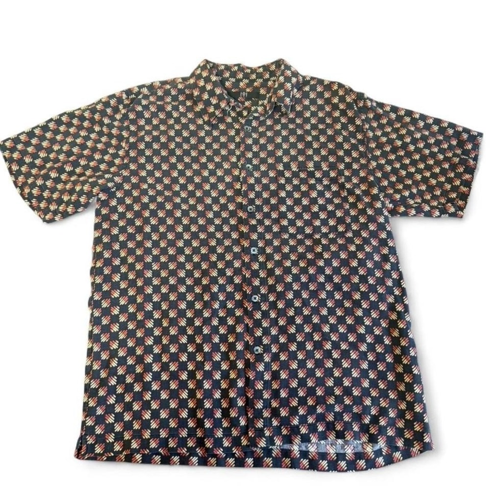 H&H black 100% silk button up shirt